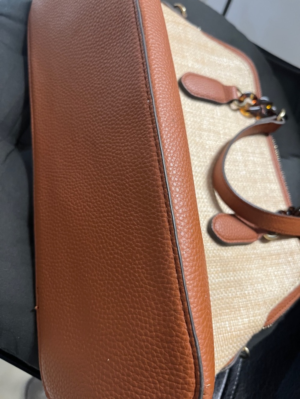 Nanette Lepore Cream and Brown Woven Satchel with Tortoiseshell Accents - Picture 8 of 8